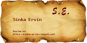 Sinka Ervin névjegykártya